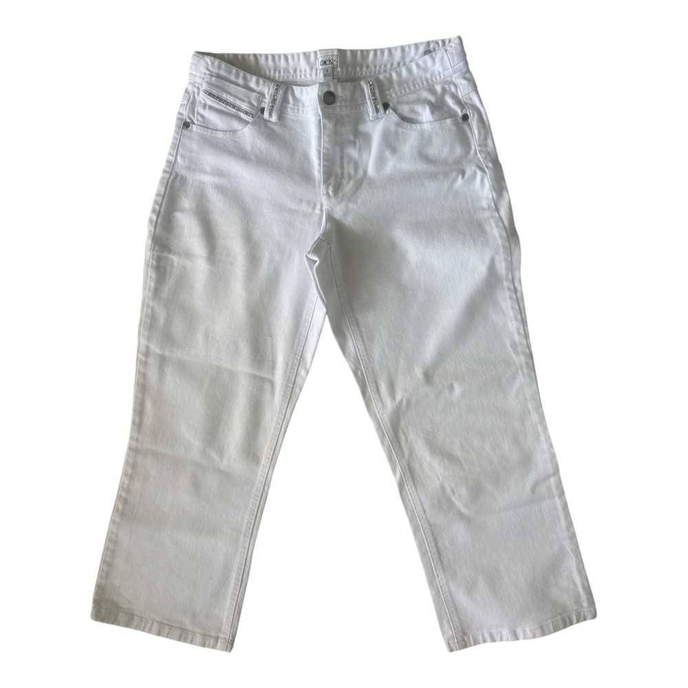 Cache Cropped Jeans Women 8 White Vintage Y2K Rhinestone Embellished Statement - Picture 3 of 10